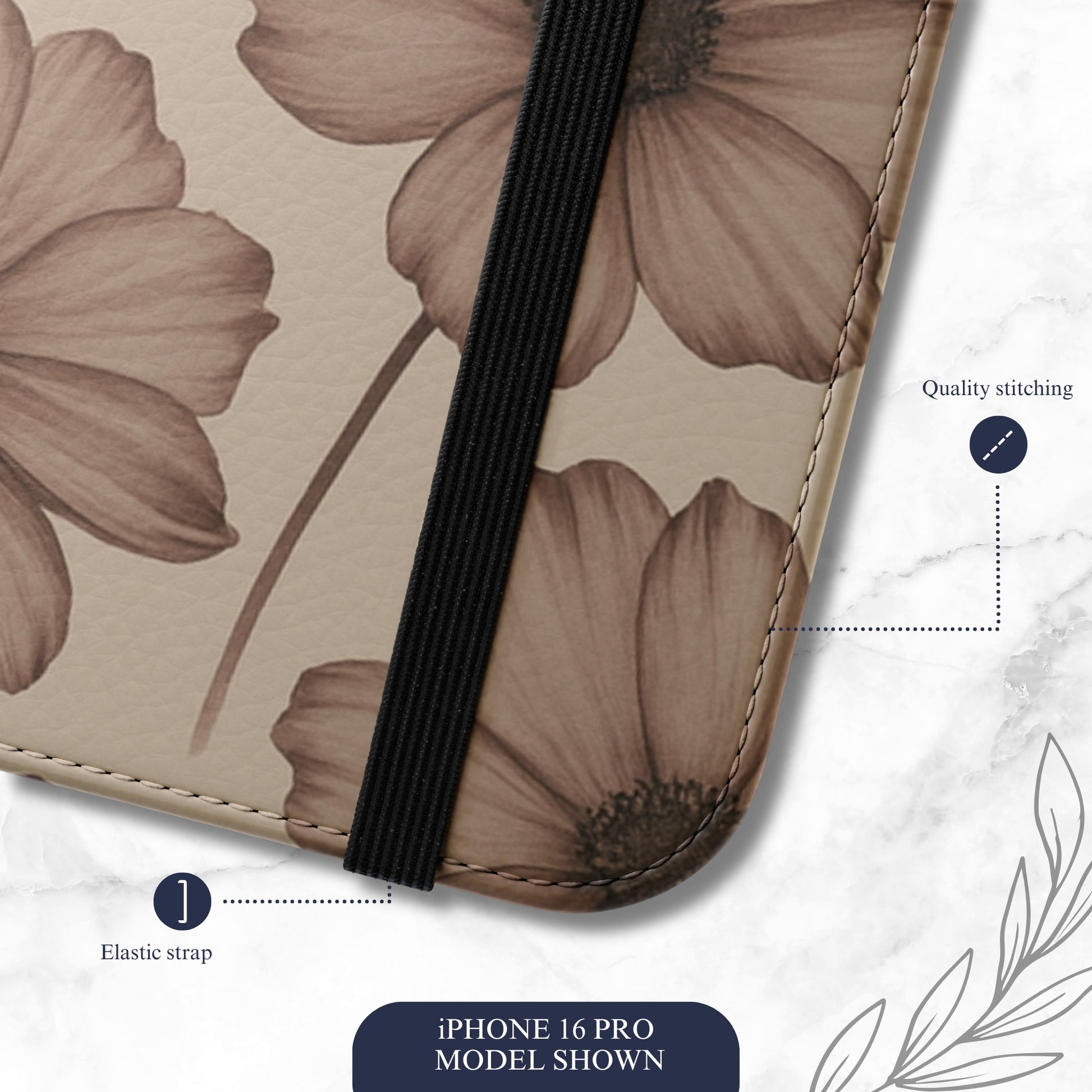 Sepia Bloom - iPhone Flip Case Wallet, Leather Folio Case Phone Case-aesthetic phone case-shockproof phone case-cute phone case-designer phone case-elegant phone case-luxury phone case-phone accessories-fashion accessory