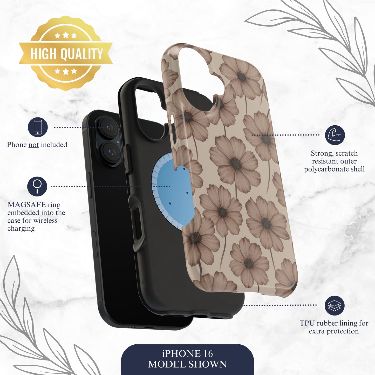 Sepia Bloom - Magsafe iPhone Case Phone Case-aesthetic phone case-shockproof phone case-cute phone case-designer phone case-elegant phone case-luxury phone case-phone accessories-fashion accessory