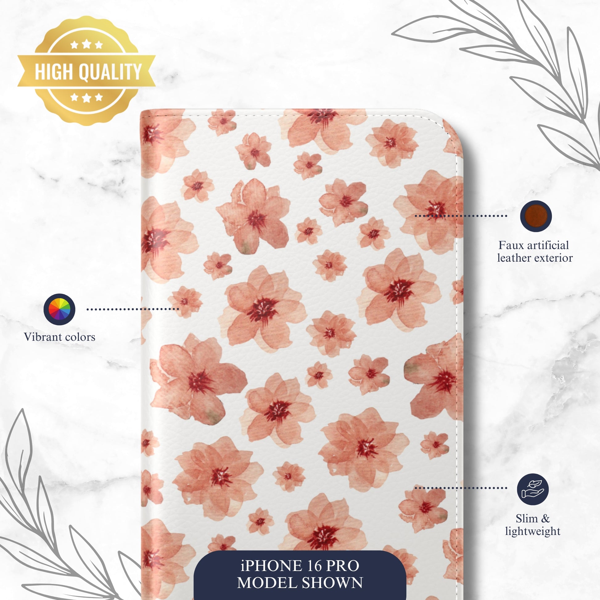 Rosewater - iPhone Flip Case Wallet, Leather Folio Case Phone Case-aesthetic phone case-shockproof phone case-cute phone case-designer phone case-elegant phone case-luxury phone case-phone accessories-fashion accessory
