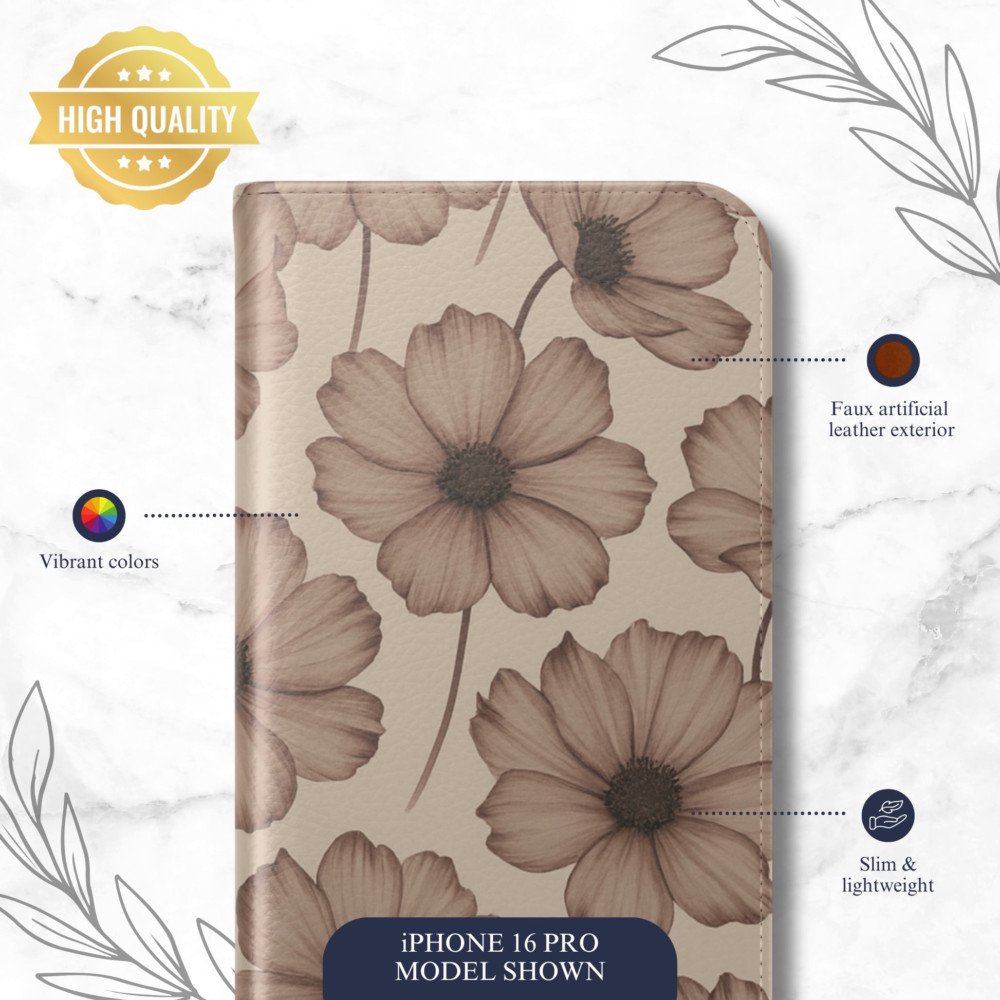 Sepia Bloom - iPhone Flip Case Wallet, Leather Folio Case Phone Case-aesthetic phone case-shockproof phone case-cute phone case-designer phone case-elegant phone case-luxury phone case-phone accessories-fashion accessory
