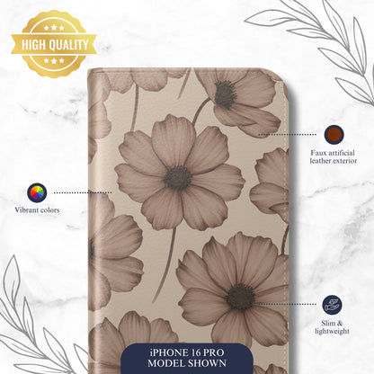 Sepia Bloom - iPhone Flip Case Wallet, Leather Folio Case Phone Case-aesthetic phone case-shockproof phone case-cute phone case-designer phone case-elegant phone case-luxury phone case-phone accessories-fashion accessory