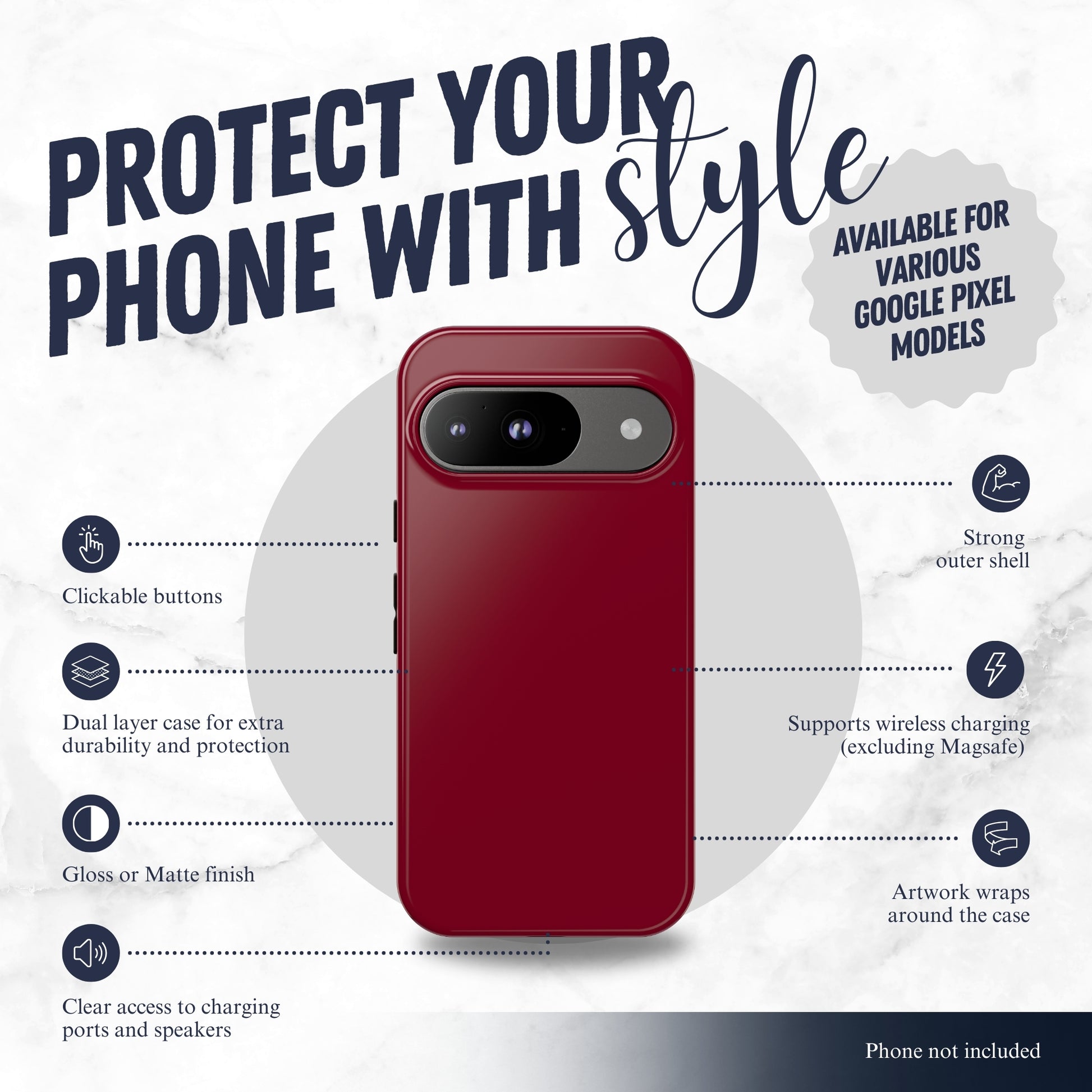Burgundy - Google Pixel Case Phone Case-aesthetic phone case-shockproof phone case-cute phone case-designer phone case-elegant phone case-luxury phone case-phone accessories-fashion accessory