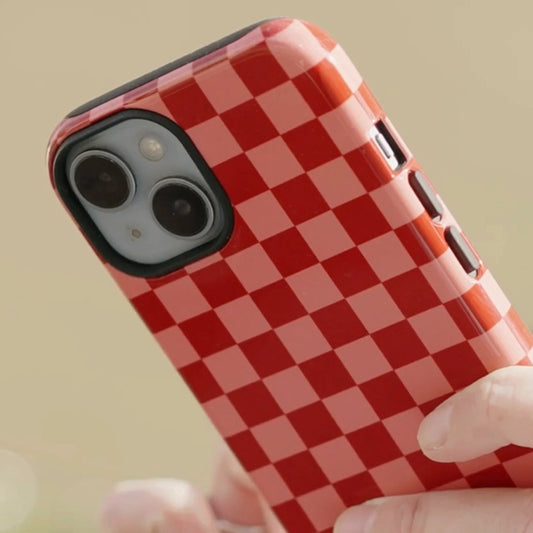 Crimson Check - iPhone Flip Case Wallet, Leather Folio Case Phone Case-aesthetic phone case-shockproof phone case-cute phone case-designer phone case-elegant phone case-luxury phone case-phone accessories-fashion accessory