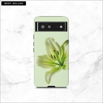 Floral google pixel 6 case with a green flower on a light green background
