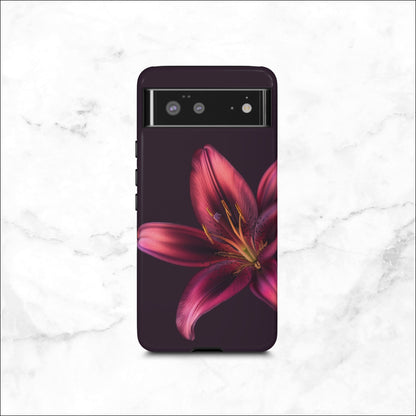 Floral google pixel 6 case with a pink flower on a dark purple background