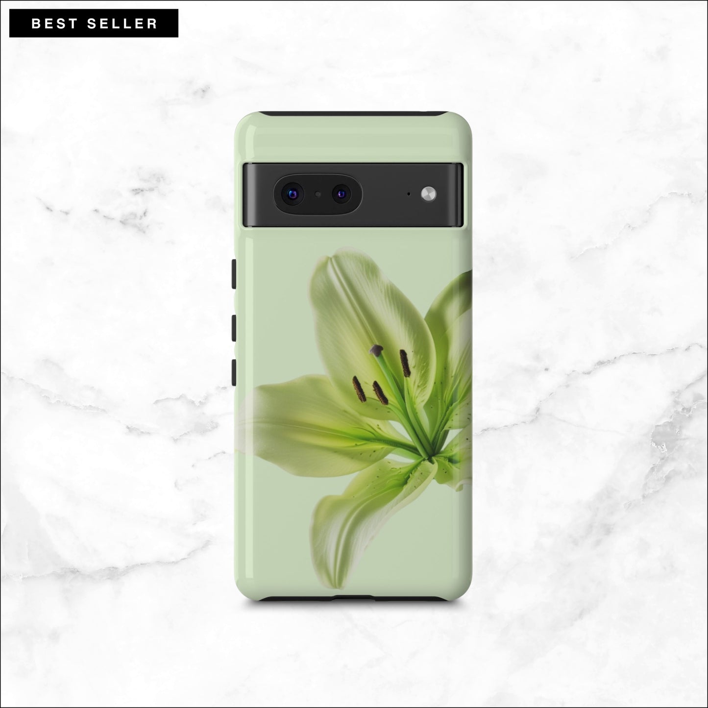 Floral google pixel 7 case with a green flower on a light green background