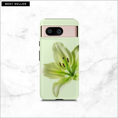 Floral google pixel 8 case with a green flower on a light green background