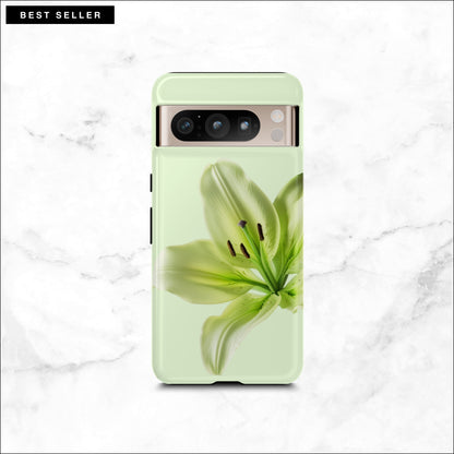 Floral google pixel 8 pro case with a green flower on a light green background