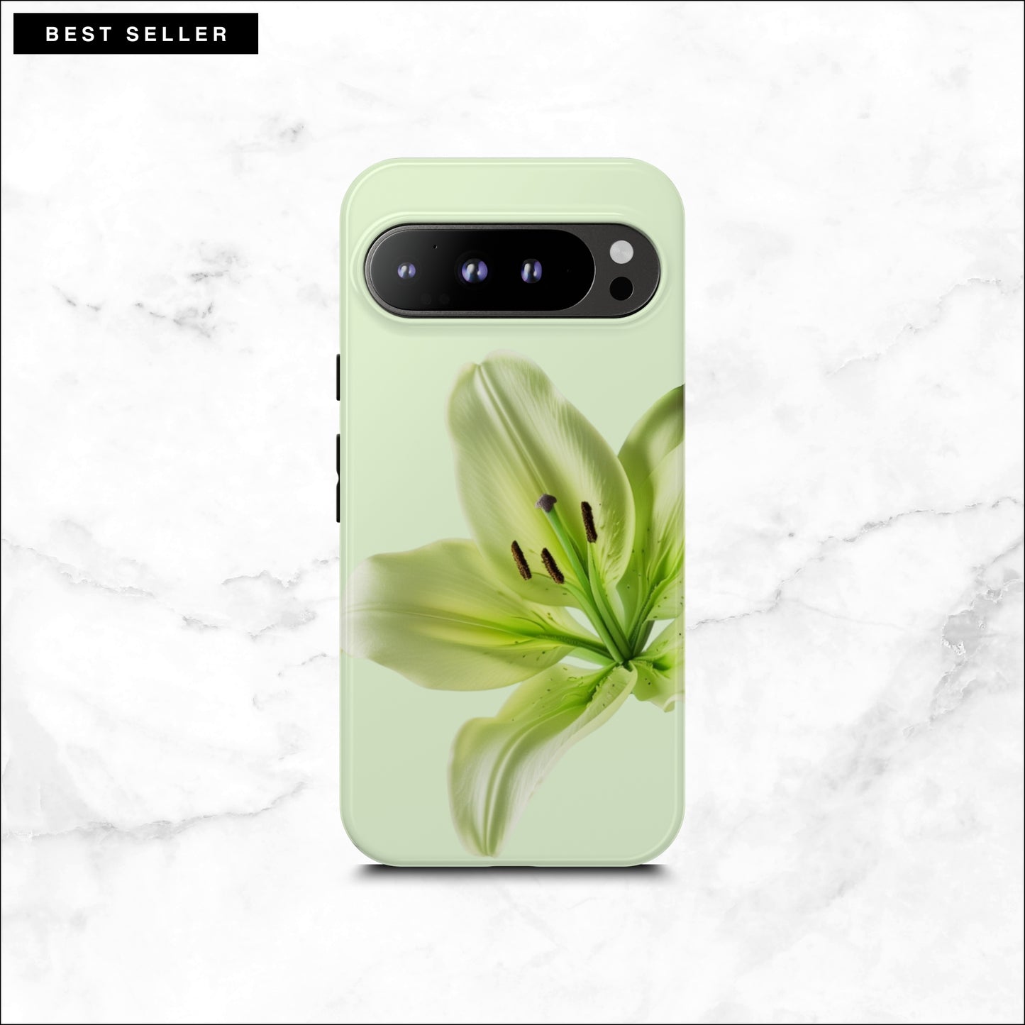 Floral google pixel 9 pro XL case with a green flower on a light green background