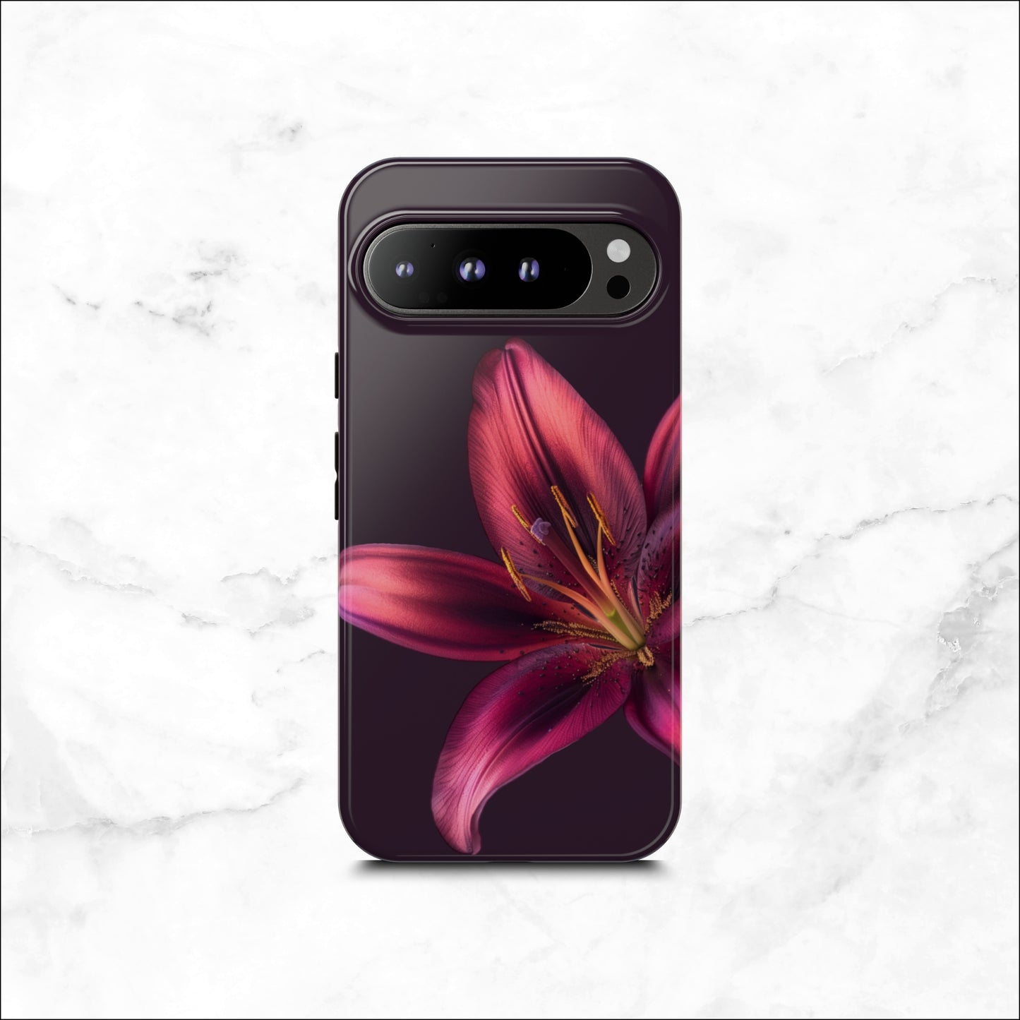 Floral google pixel 9 pro XL case with a pink flower on a dark purple background