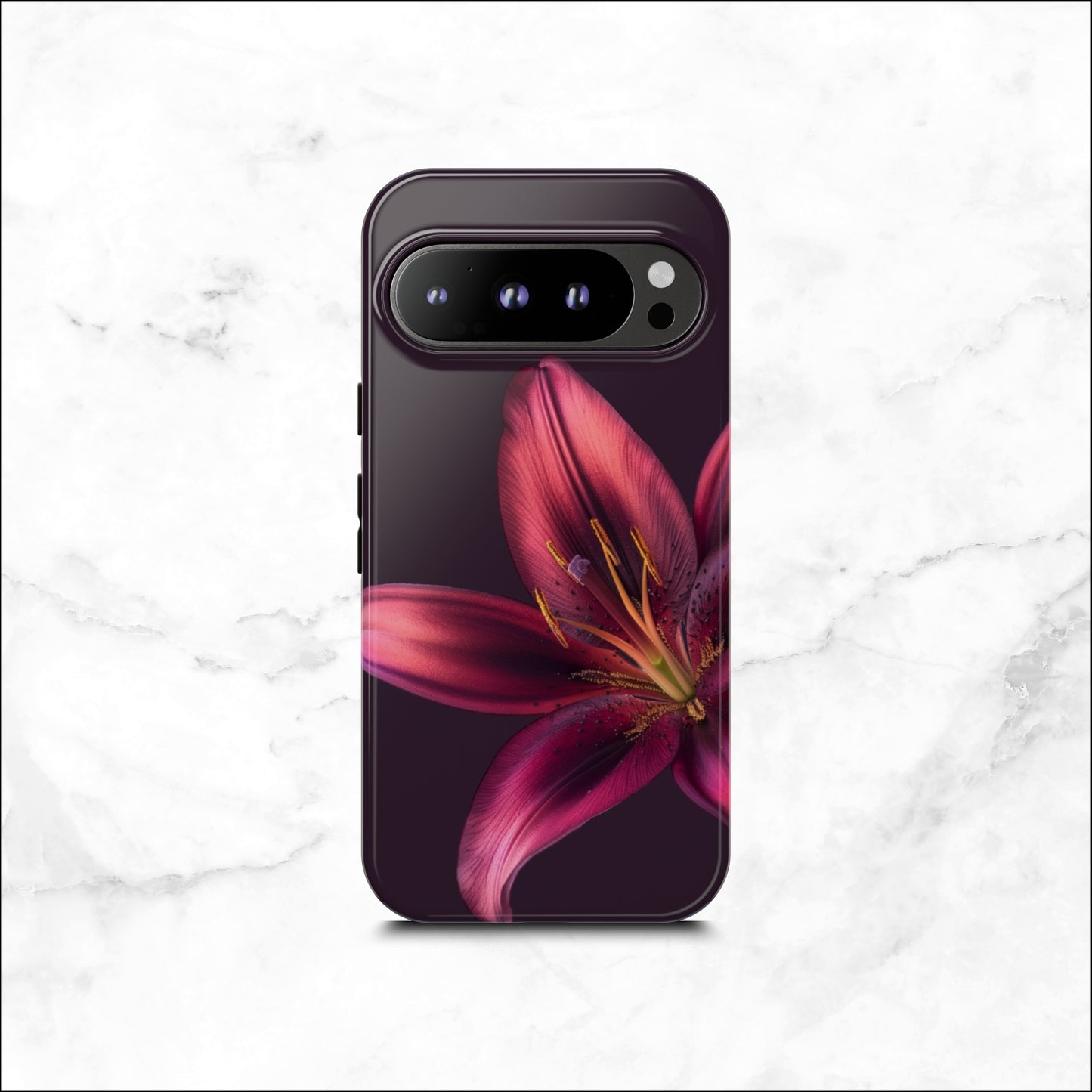 Floral google pixel 9 pro case with a pink flower on a dark purple background