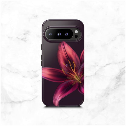 Floral google pixel 9 pro case with a pink flower on a dark purple background