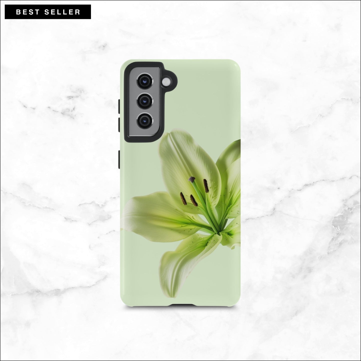 Floral Samsung galaxy S21 case with a green flower on a light green background