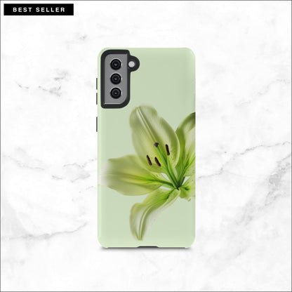 Floral Samsung galaxy S21 plus case with a green flower on a light green background