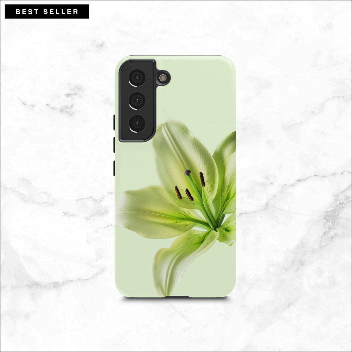 Floral Samsung galaxy S22 case with a green flower on a light green background