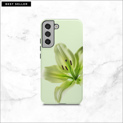 Floral Samsung galaxy S22 plus case with a green flower on a light green background
