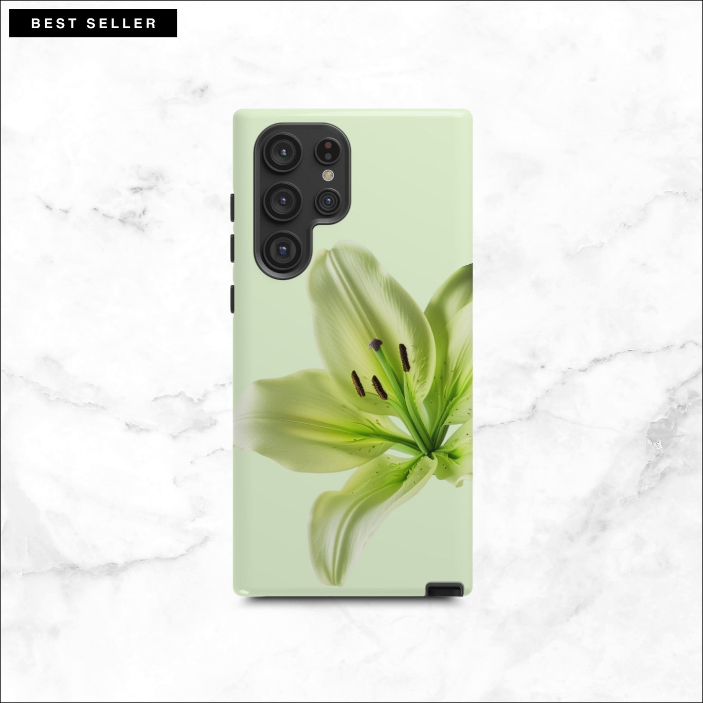 Floral Samsung galaxy S22 ultra case with a green flower on a light green background