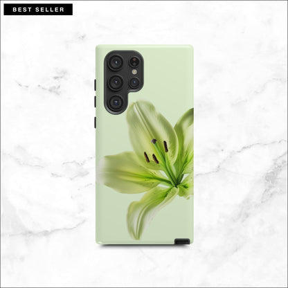 Floral Samsung galaxy S22 ultra case with a green flower on a light green background