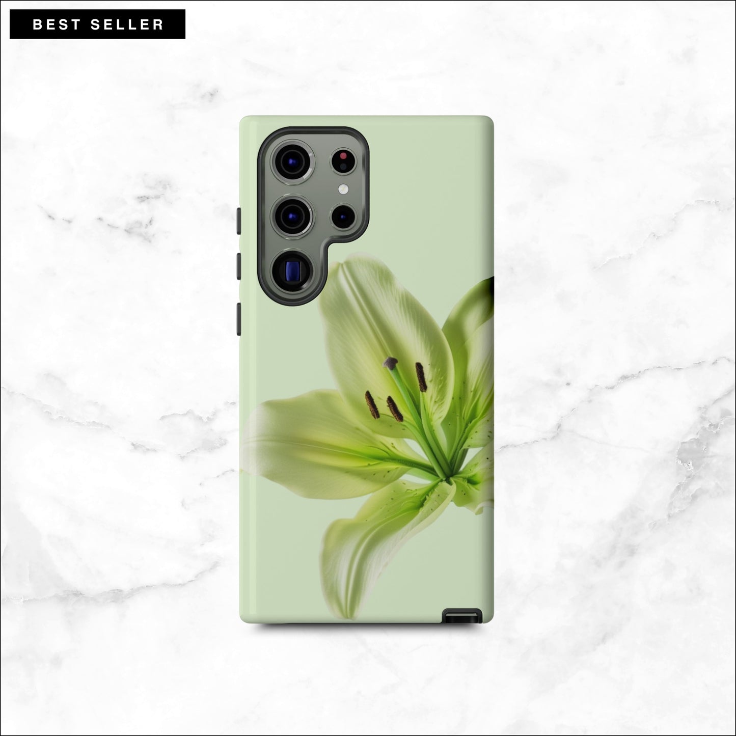 Floral Samsung galaxy S23 ultra case with a green flower on a light green background