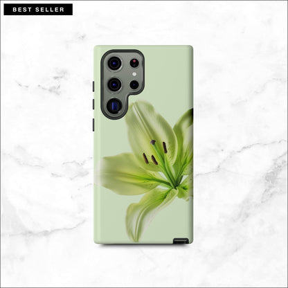 Floral Samsung galaxy S23 ultra case with a green flower on a light green background