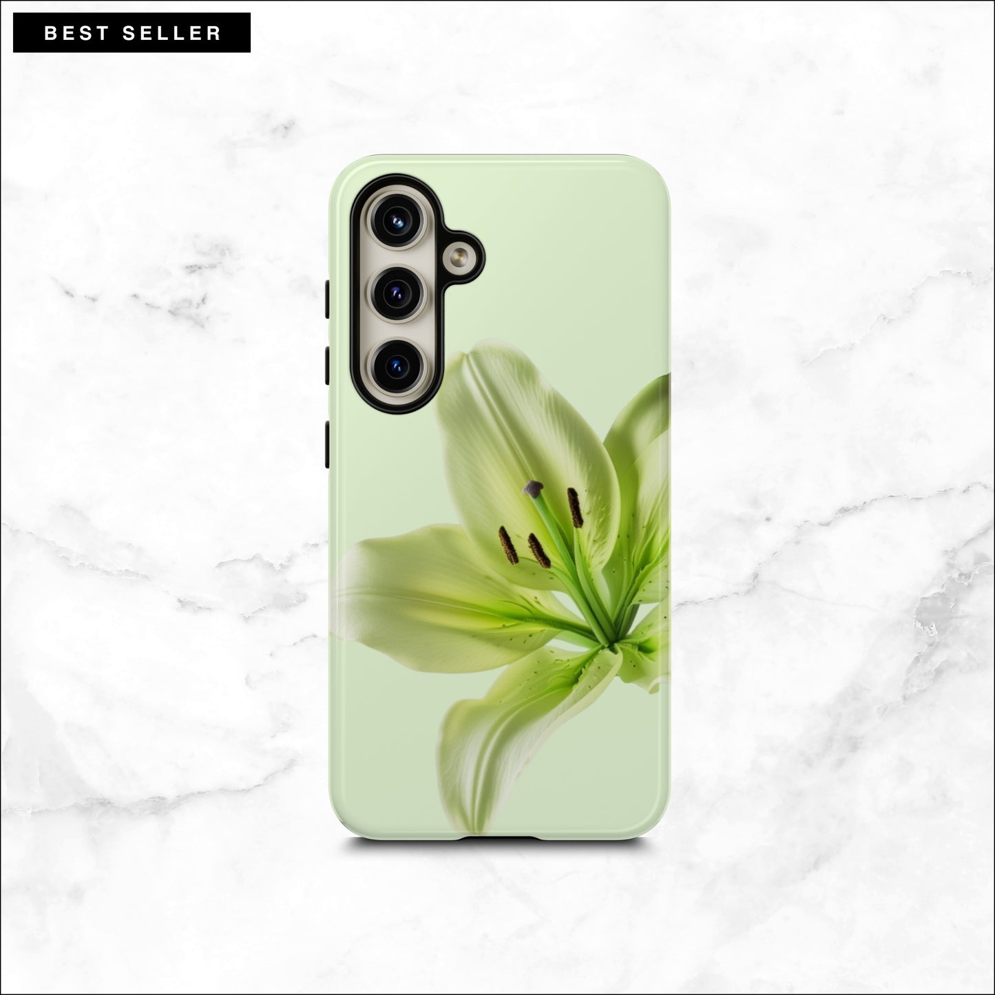 Floral Samsung galaxy S24 case with a green flower on a light green background