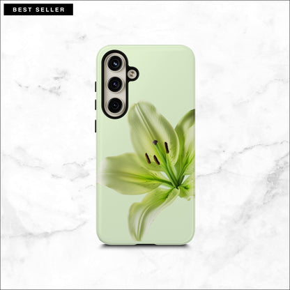 Floral Samsung galaxy S24 plus case with a green flower on a light green background
