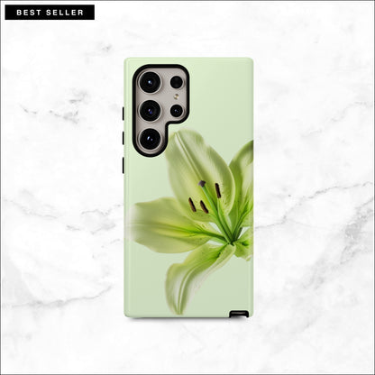 Floral Samsung galaxy S24 ultra case with a green flower on a light green background