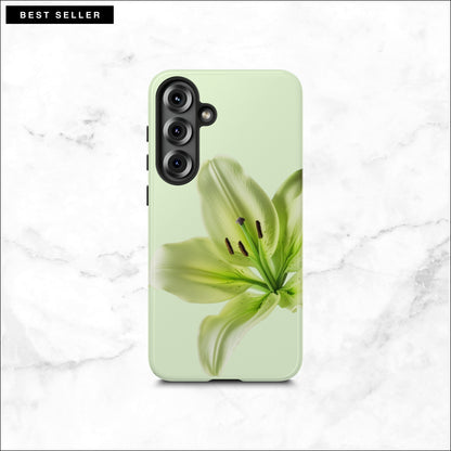 Floral Samsung galaxy S25 plus case with a green flower on a light green background