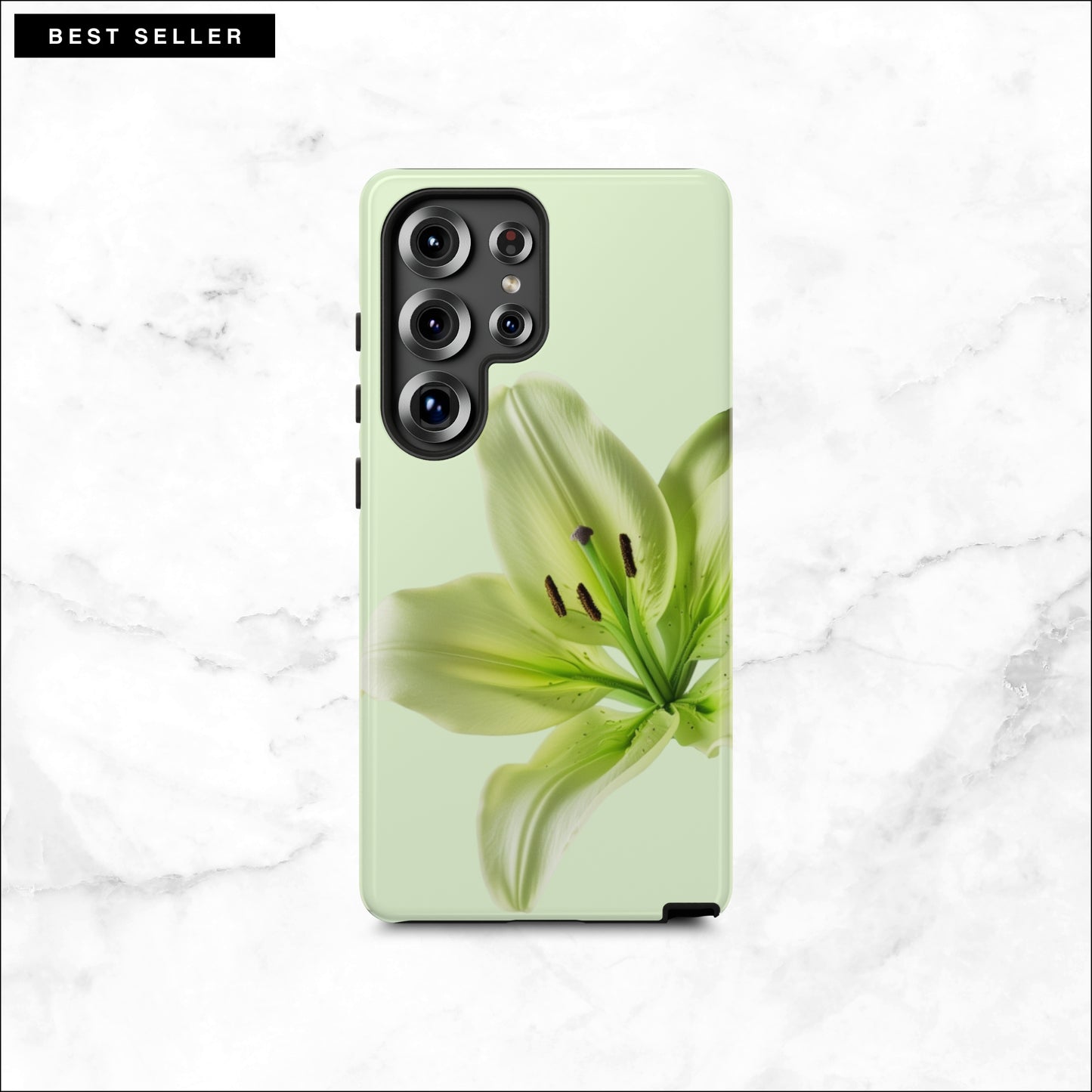 Floral Samsung galaxy S25 ultra case with a green flower on a light green background